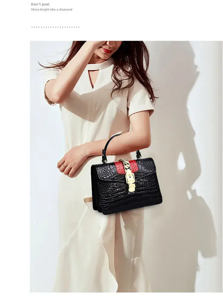 Luxury Fashion Brand Women’s Handbags Genuine Leather Shoulder Crossbody Bag Crocodile Small Hard Square Portable