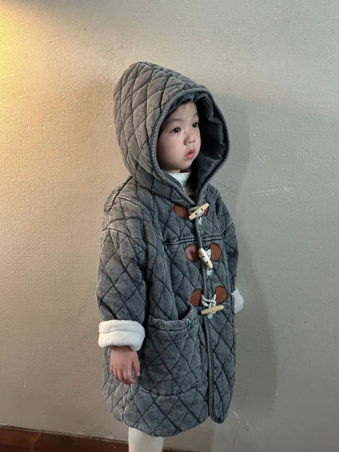 Winter Childrens Boys Denim Cotton Jacket Thickened Fleece Warm Baby Boys Parkas Horn Button Hooded Kids Boys Outerwears