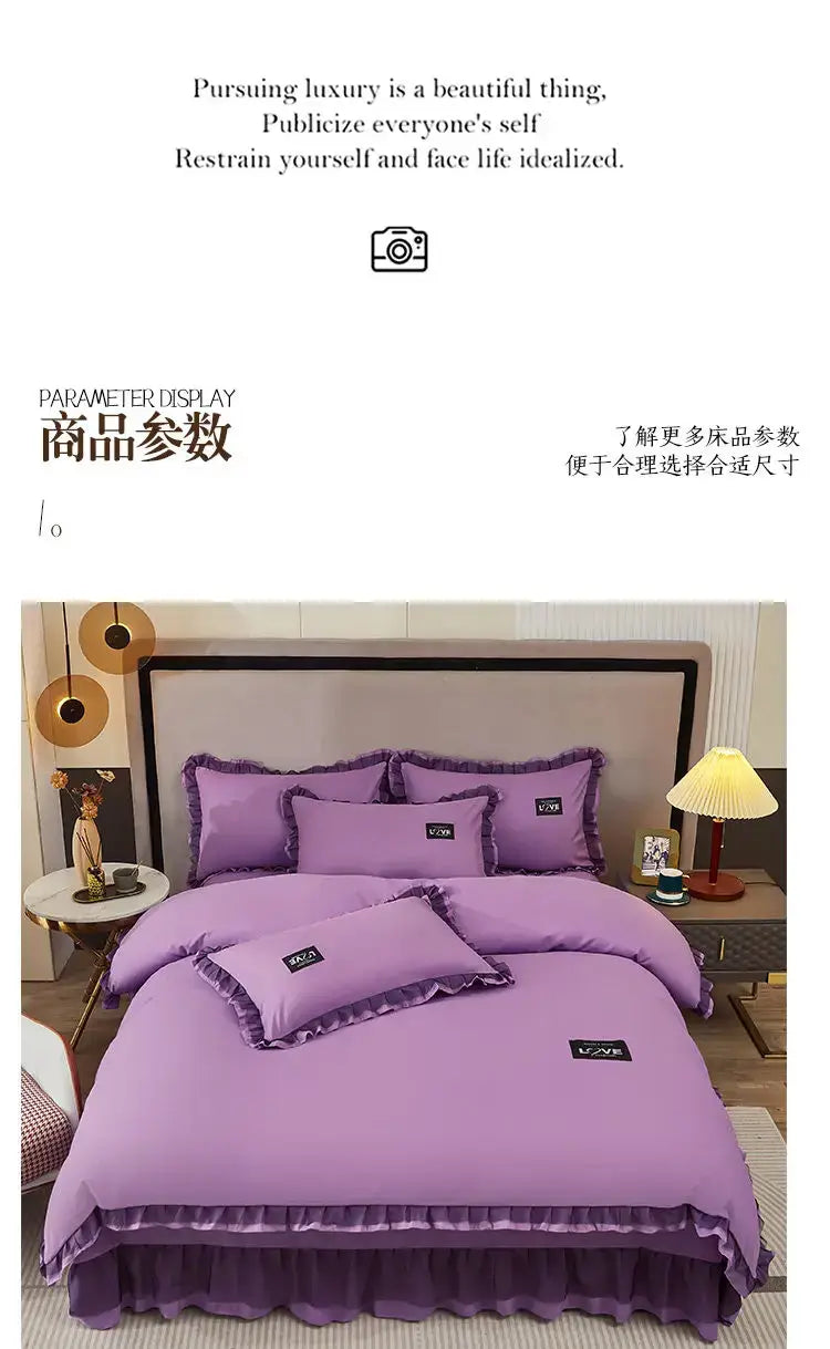 Korean Ins Bedding Set Luxury Quilt Cover Pillowcase Flat Bed Sheets Simple Girl Princess Cotton Home Textiles