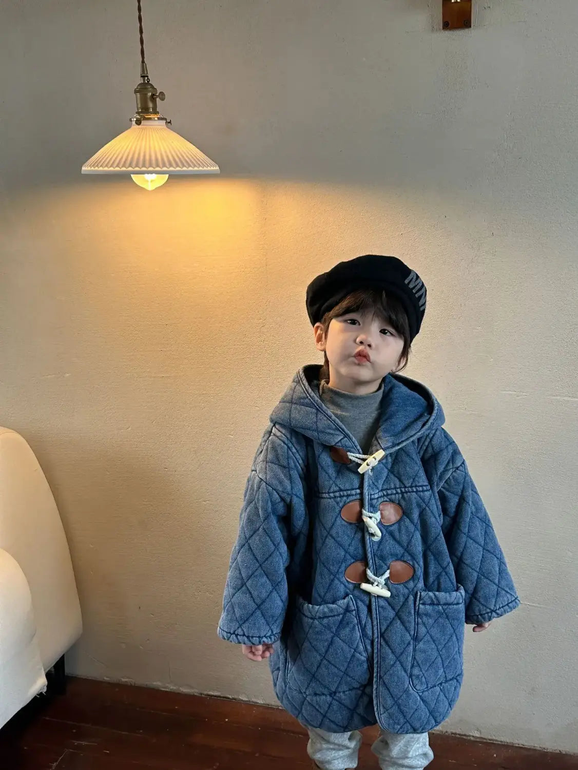 Winter Childrens Boys Denim Cotton Jacket Thickened Fleece Warm Baby Boys Parkas Horn Button Hooded Kids Boys Outerwears