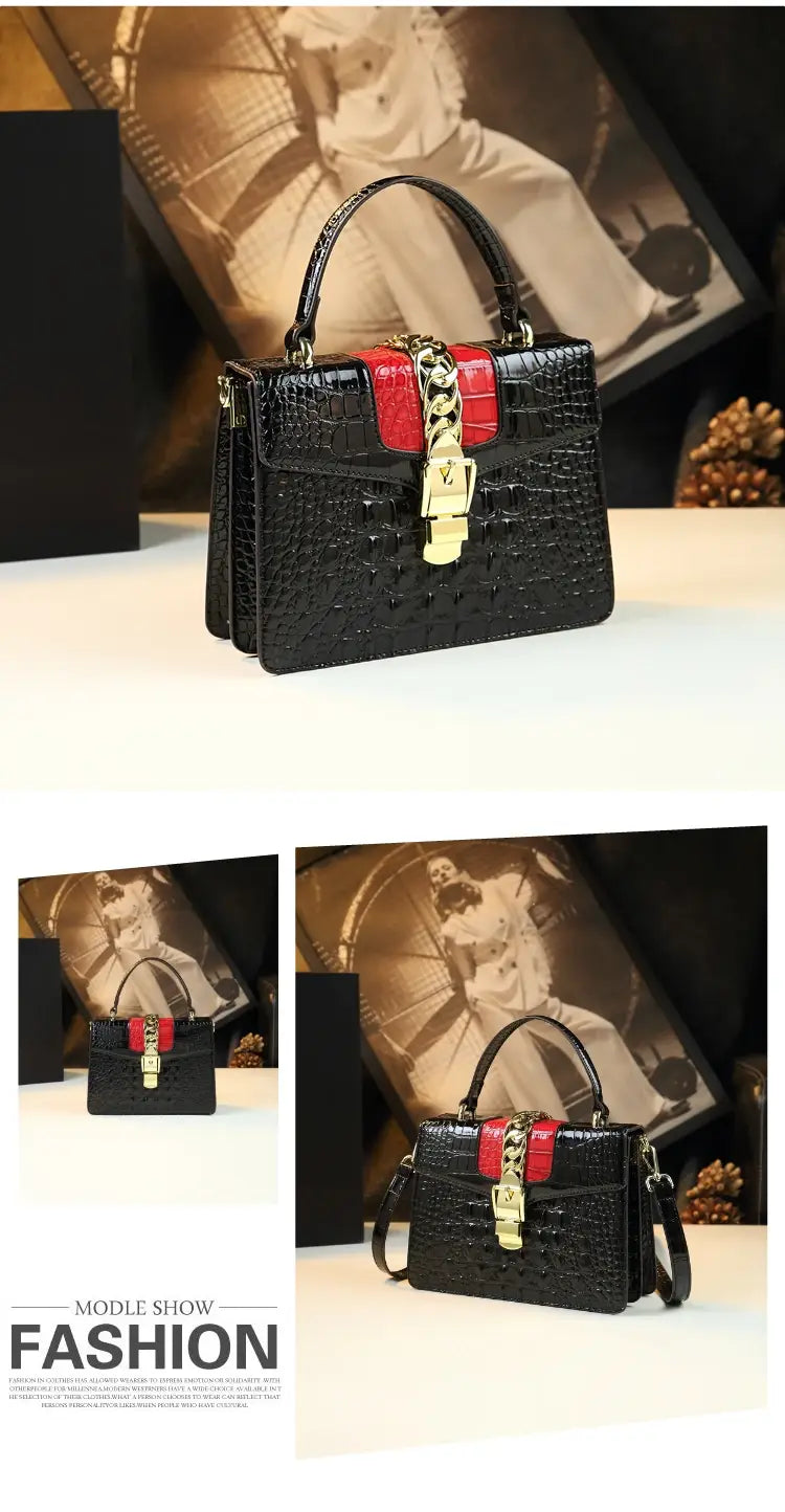 Luxury Fashion Brand Women’s Handbags Genuine Leather Shoulder Crossbody Bag Crocodile Small Hard Square Portable