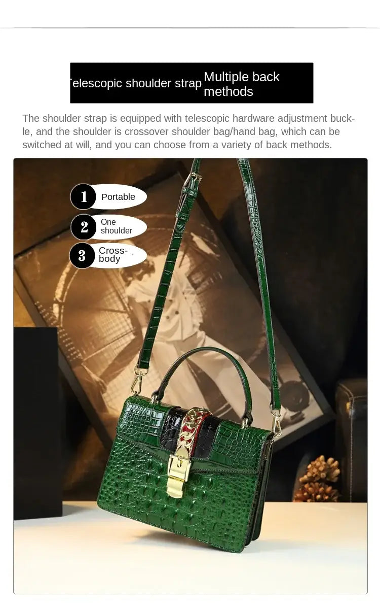 Luxury Fashion Brand Women’s Handbags Genuine Leather Shoulder Crossbody Bag Crocodile Small Hard Square Portable