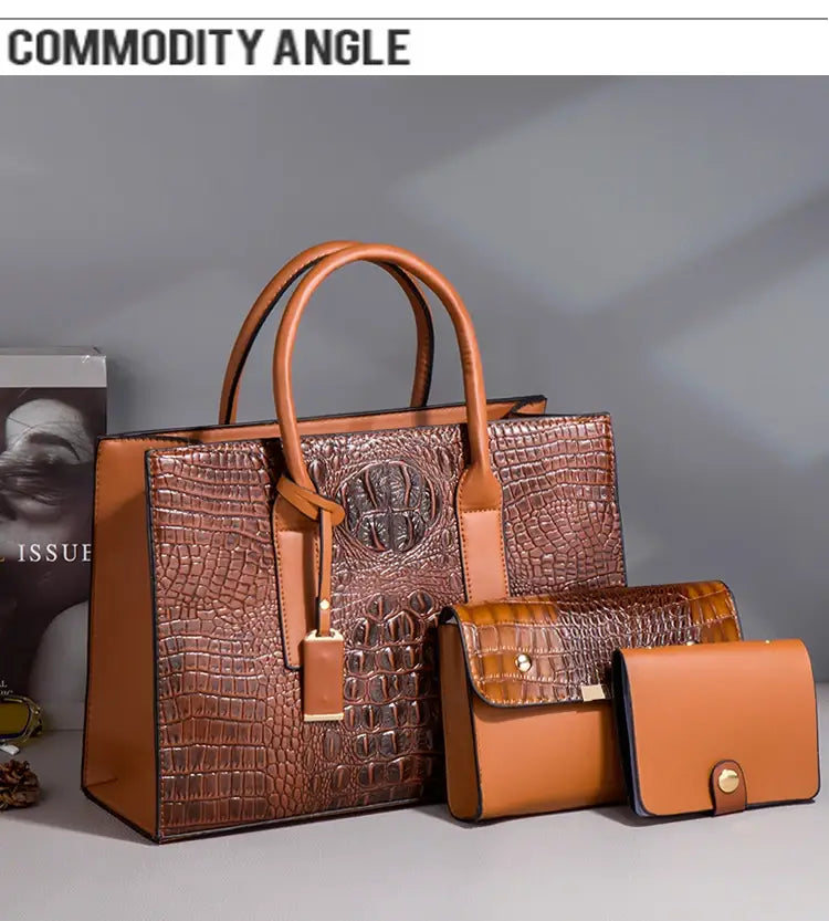 TRAVEASY 2024 New Crocodile Pattern Handbag Women PU Leather Vintage Style Shoulder Bag Large Capacity Laides Hand Bags