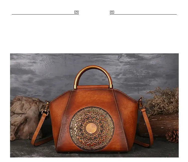 Vintage Genuine Leather Women Shoulder Bag For Ladies Handmade Luxury Designer Handbag Metal Handle Crossbody Bags Brown