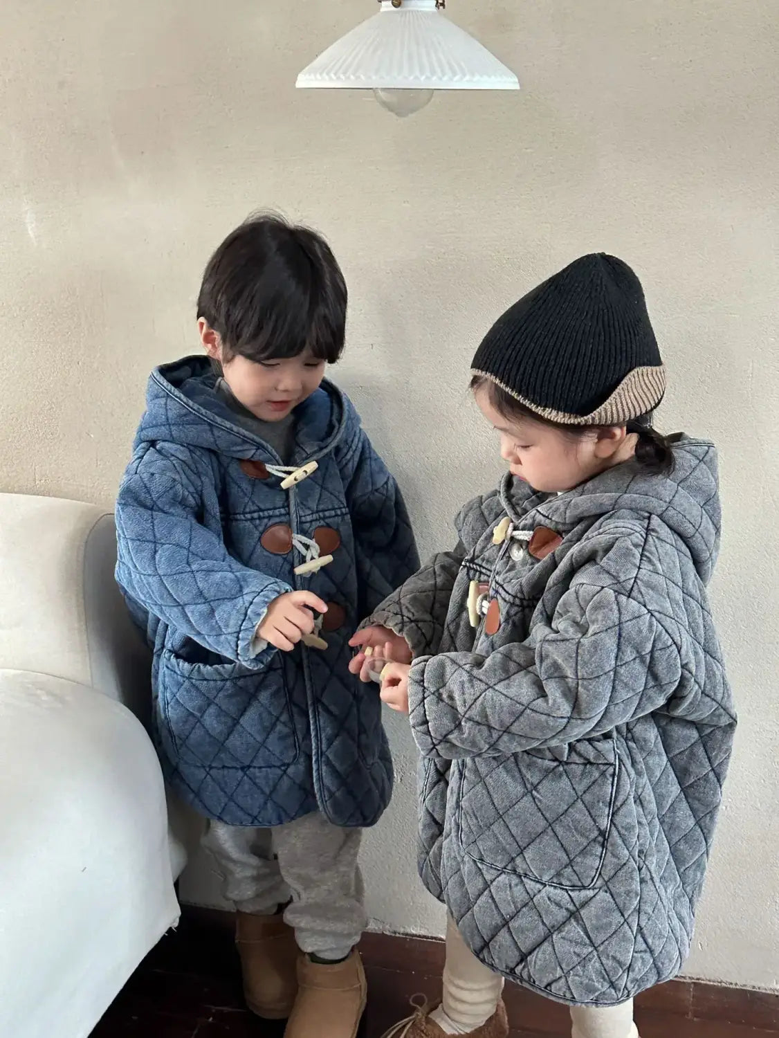 Winter Childrens Boys Denim Cotton Jacket Thickened Fleece Warm Baby Boys Parkas Horn Button Hooded Kids Boys Outerwears