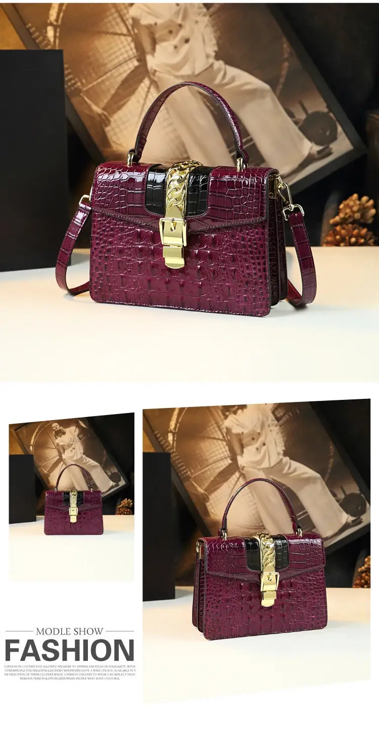 Luxury Fashion Brand Women’s Handbags Genuine Leather Shoulder Crossbody Bag Crocodile Small Hard Square Portable