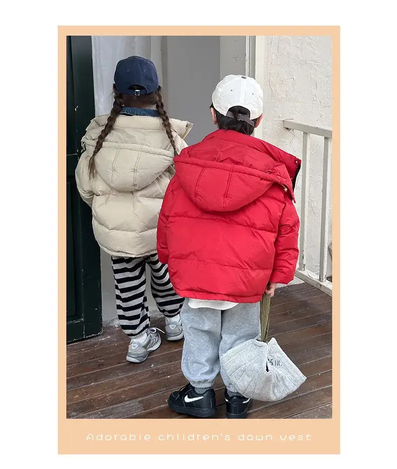 Winter Toddler Girl Down Jackets Solid Thicken Warm Denim Fake Two Piece Snowwear Coat Zipper Hooded Children Girl