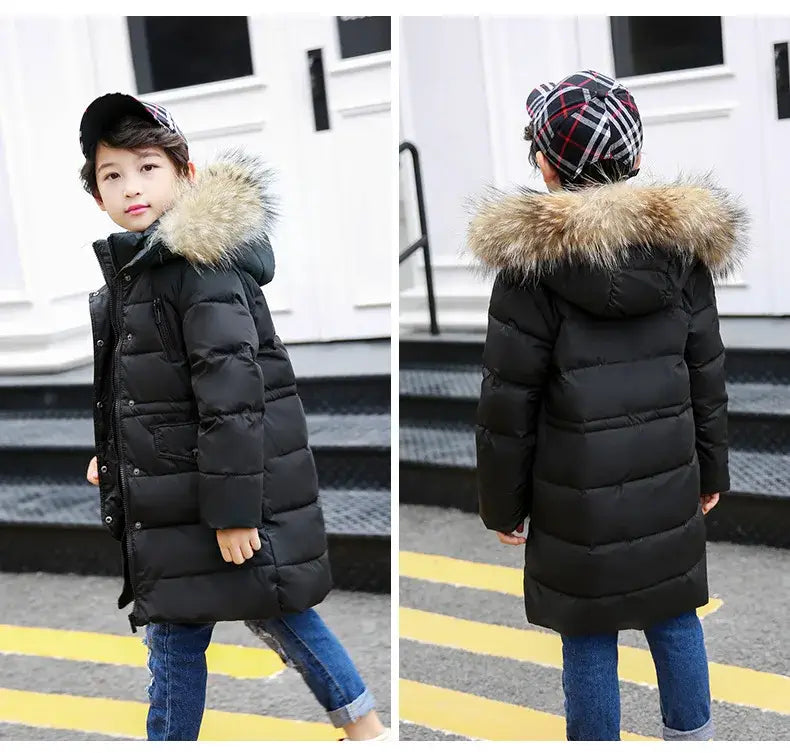 OLEKID 2024 Winter Children Down Jacket For Boys Warm Real Raccoon Fur Hooded Long Boys Outerwear Coat 2-12 Years Kids