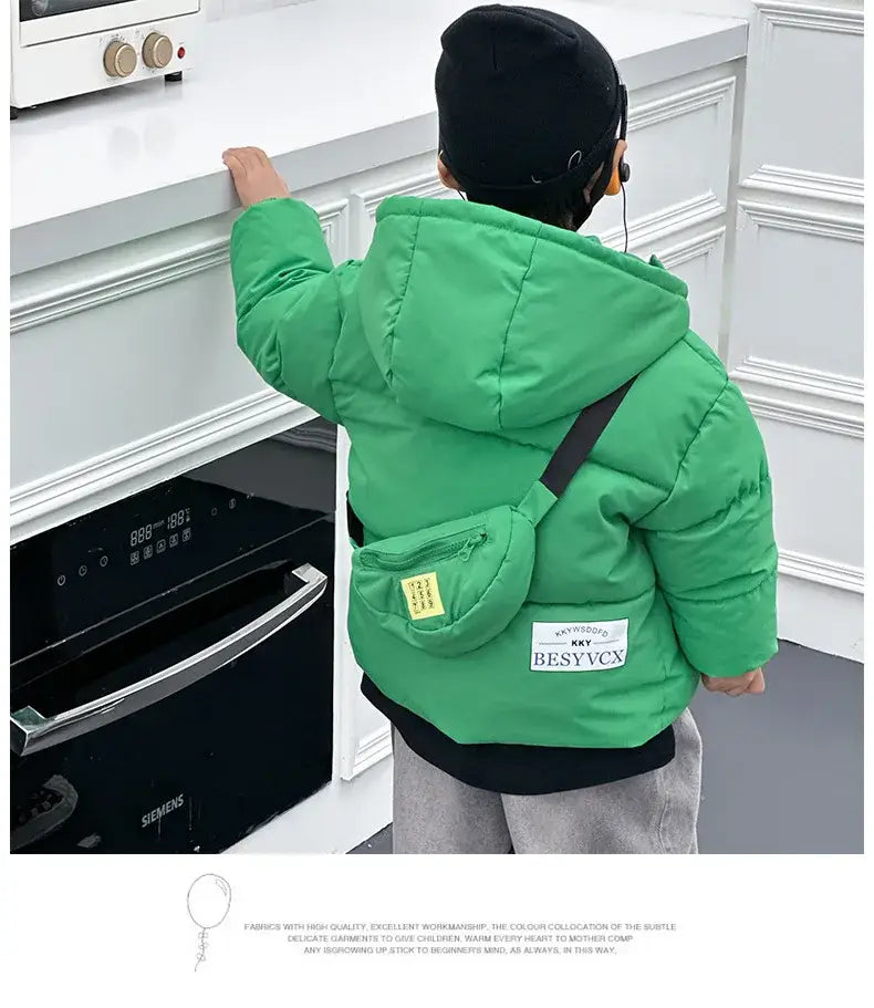 New Winter Boys Girls Jacket Thick Keep Warm Lining With Velvet Hooded Heavy Coat For Kids Children Outerwear Send Bag