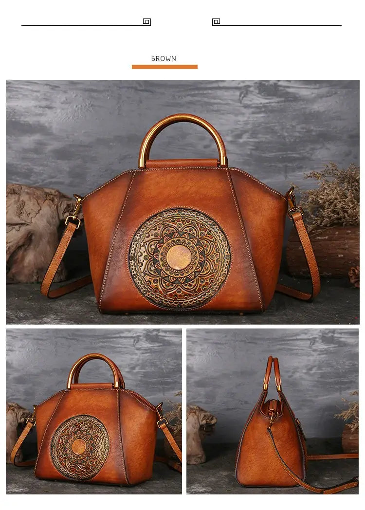 Vintage Genuine Leather Women Shoulder Bag For Ladies Handmade Luxury Designer Handbag Metal Handle Crossbody Bags Brown