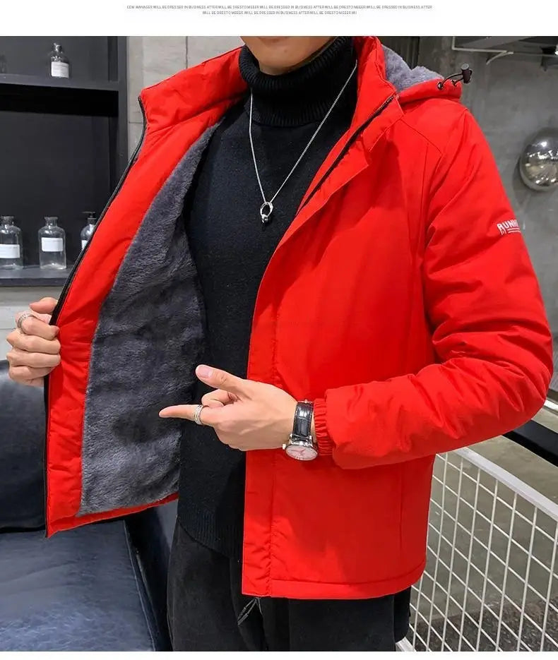 Men’s Cotton Clothes Removable Hat Winter Coat Warm