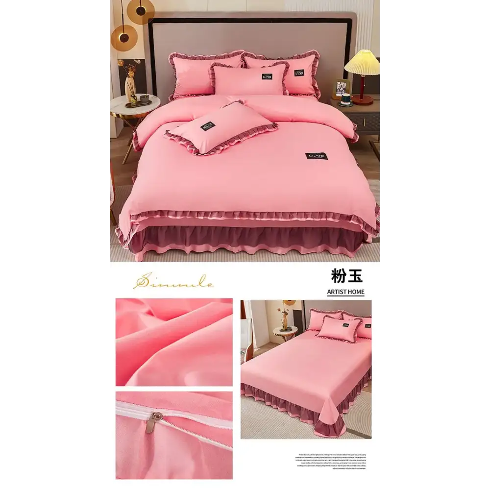 Korean Ins Bedding Set Luxury Quilt Cover Pillowcase Flat Bed Sheets Simple Girl Princess Cotton Home Textiles