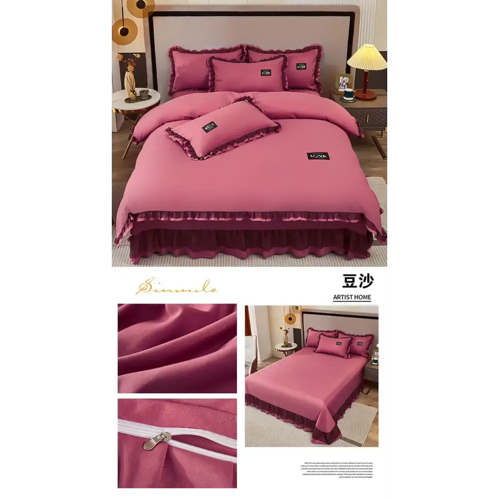 Korean Ins Bedding Set Luxury Quilt Cover Pillowcase Flat Bed Sheets Simple Girl Princess Cotton Home Textiles