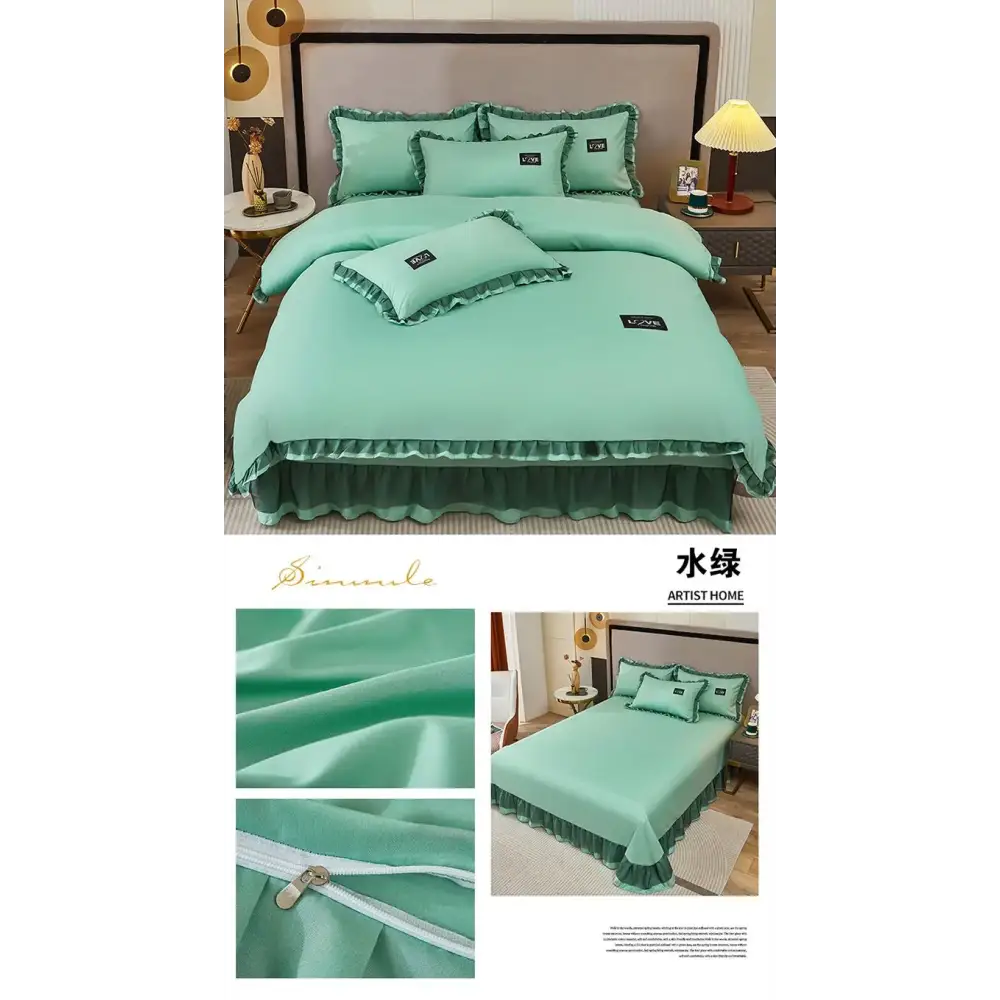 Korean Ins Bedding Set Luxury Quilt Cover Pillowcase Flat Bed Sheets Simple Girl Princess Cotton Home Textiles