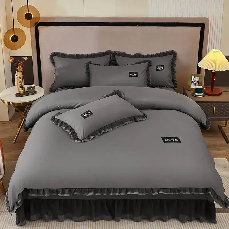 Korean Ins Bedding Set Luxury Quilt Cover Pillowcase Flat Bed Sheets Simple Girl Princess Cotton Home Textiles