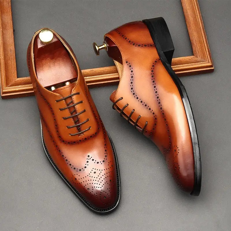 Leather Shoes Men’s British Pointed Toe Business Formal Wear Lace-up Shoes Men - Brown / 36 - Men shoes