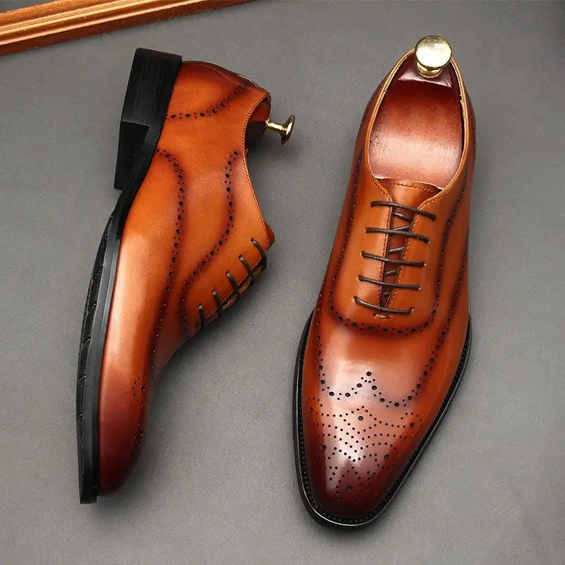 Leather Shoes Men’s British Pointed Toe Business Formal Wear Lace-up Shoes Men - Men shoes