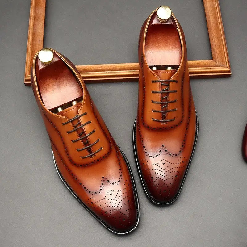 Leather Shoes Men’s British Pointed Toe Business Formal Wear Lace-up Shoes Men - Men shoes