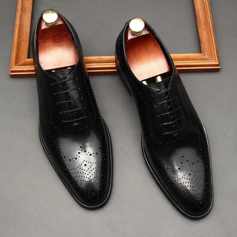 Leather Shoes Men’s British Pointed Toe Business Formal Wear Lace-up Shoes Men - Men shoes