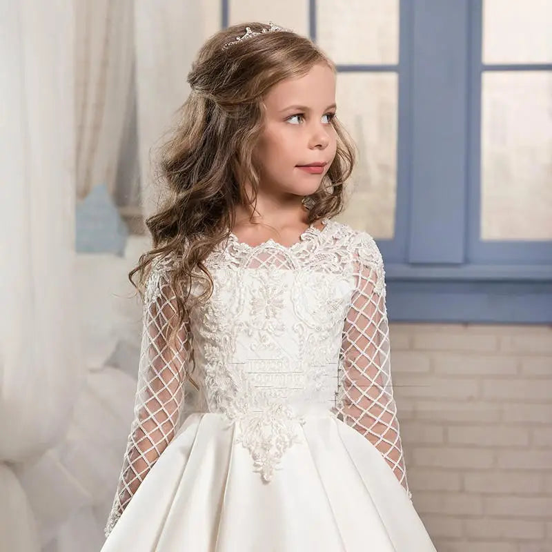 Little Girl Long Sleeve Dresses Champagne - Little Girl Long Sleeve Dresses