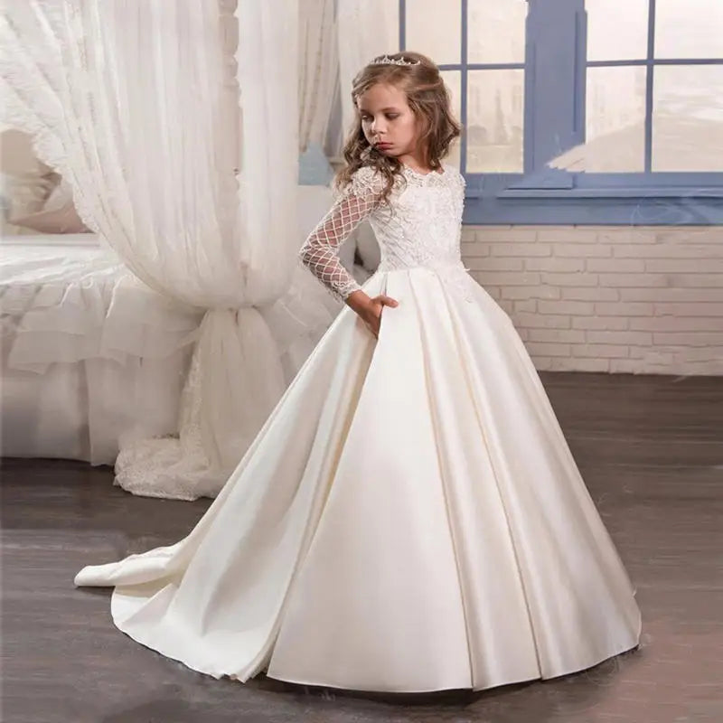 Little Girl Long Sleeve Dresses Champagne - Little Girl Long Sleeve Dresses