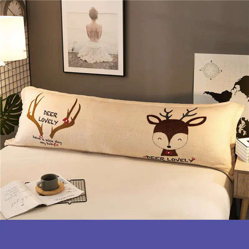 Lovers Pillow Coral Fleece Plus Large Long Winter Cartoon 1.5m Bed - Happy elk / 1.5m - Home textiles