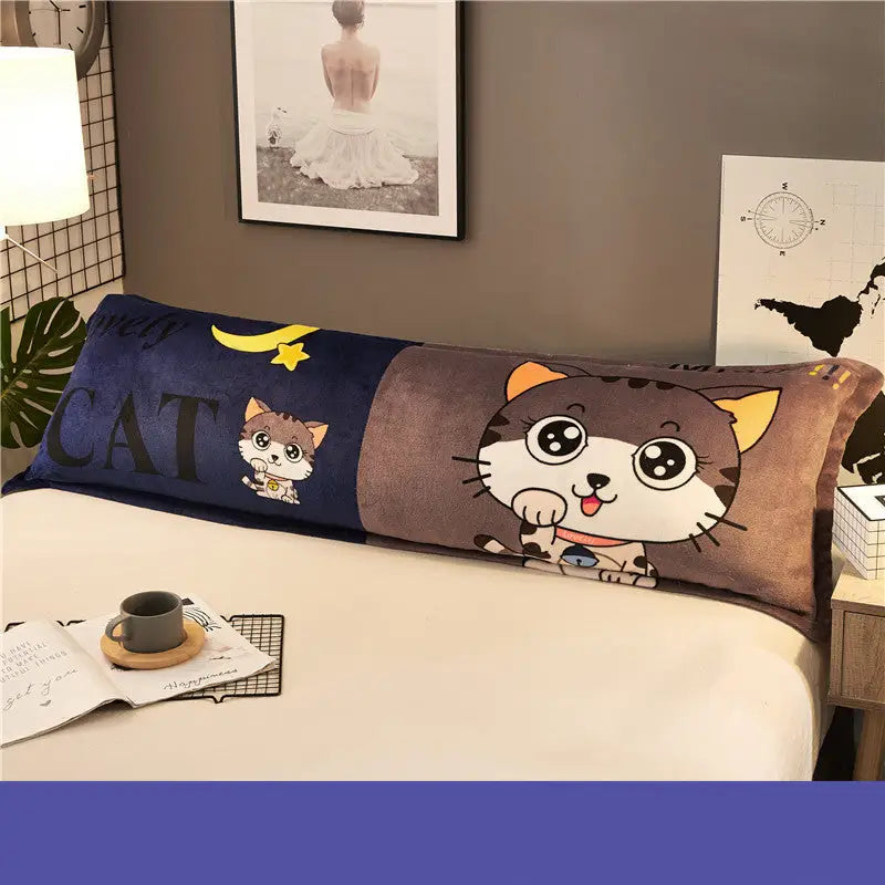 Lovers Pillow Coral Fleece Plus Large Long Winter Cartoon 1.5m Bed - Lucky Cat / 1.5m - Home textiles