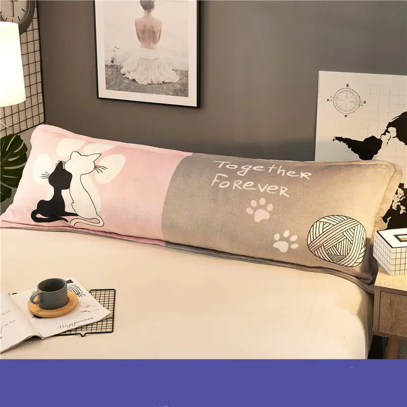 Lovers Pillow Coral Fleece Plus Large Long Winter Cartoon 1.5m Bed - Couple cat / 1.5m - Home textiles