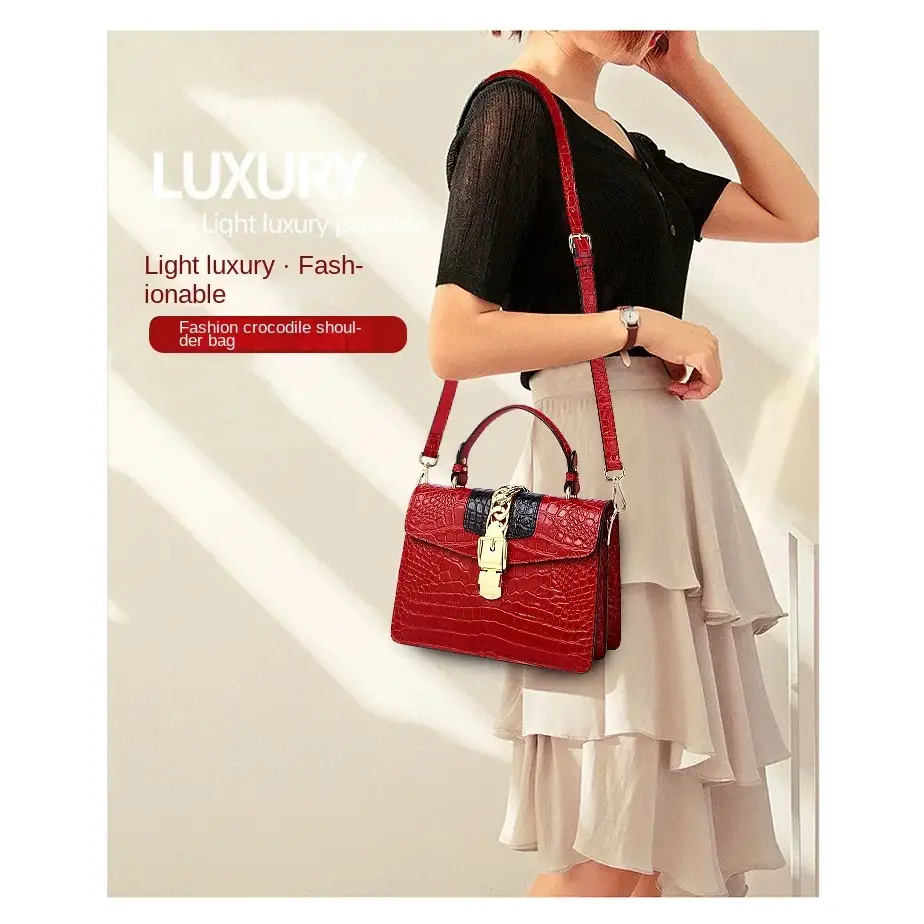 Luxury Fashion Brand Women’s Handbags Genuine Leather Shoulder Crossbody Bag Crocodile Small Hard Square Portable