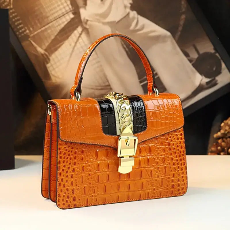 Luxury Fashion Brand Women’s Handbags Genuine Leather Shoulder Crossbody Bag Crocodile Small Hard Square Portable