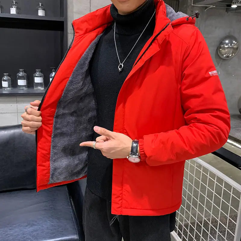 Men’s Cotton Clothes Removable Hat Winter Coat Warm - Red / 2XL - Men’s jackets