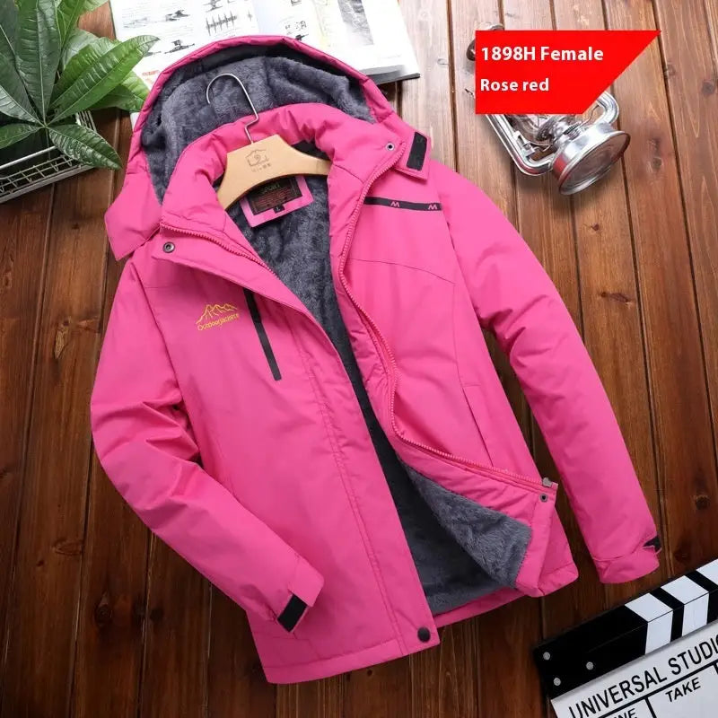 Men’s Plus Size Loose Riding Windproof Mountaineering Cotton-padded Jacket - Women’s Rose Red / 2XL - Men’s jackets