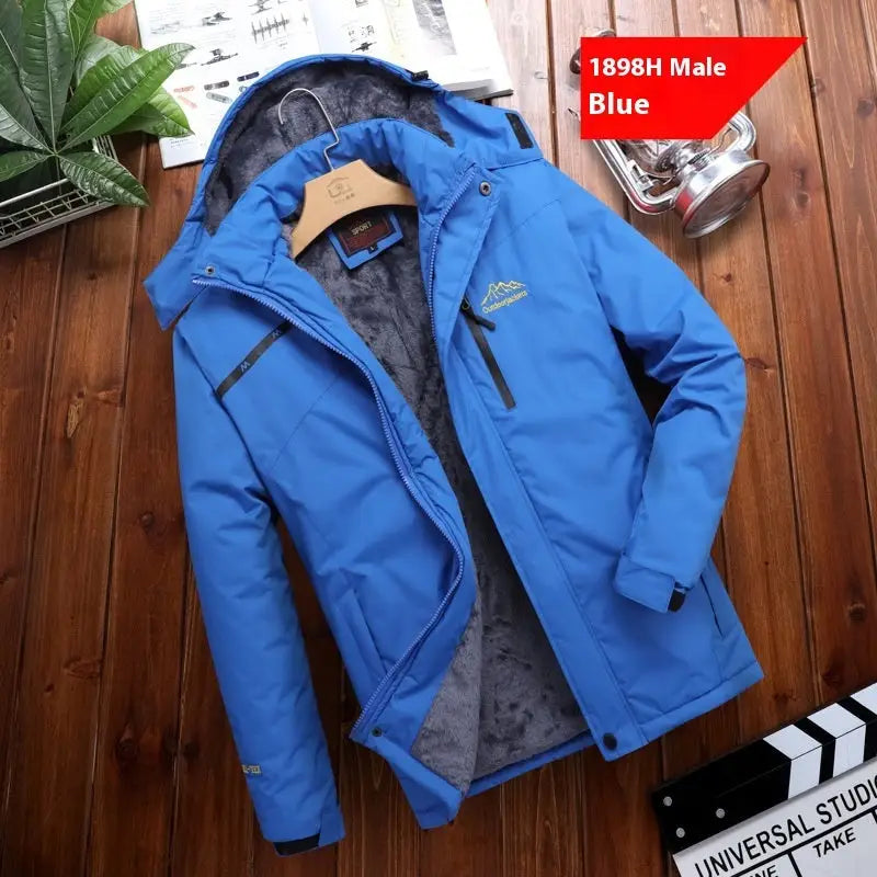 Men’s Plus Size Loose Riding Windproof Mountaineering Cotton-padded Jacket - Men Bright Blue / 2XL - Men’s jackets