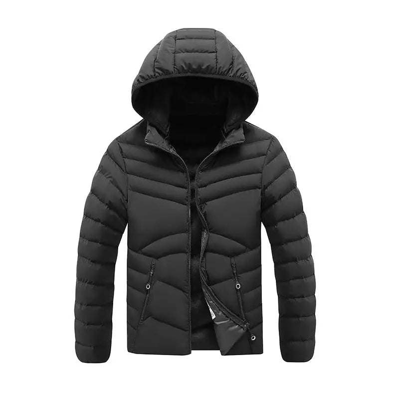 Men’s Winter Rib Cotton-padded Coat Fleece-lined Long Sleeve - Black / 2XL - Men’s jacket