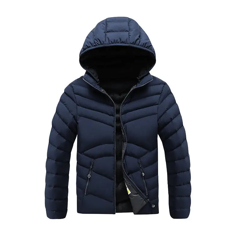 Men’s Winter Rib Cotton-padded Coat Fleece-lined Long Sleeve - Blue / 2XL - Men’s jacket