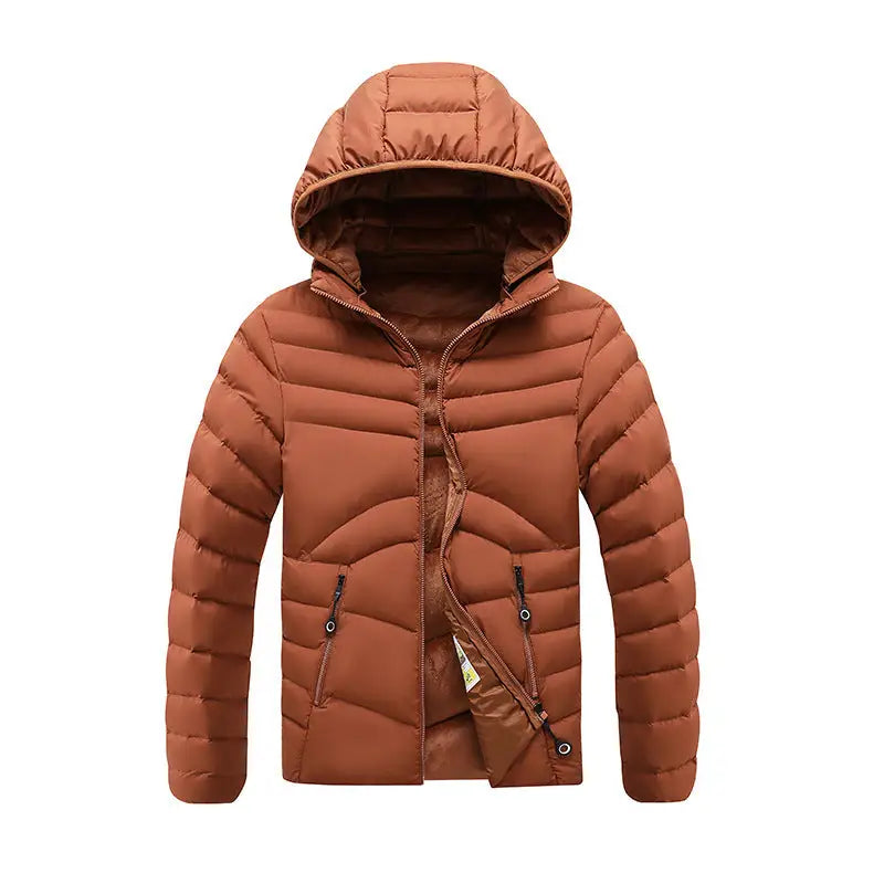 Men’s Winter Rib Cotton-padded Coat Fleece-lined Long Sleeve - Orange Red / 2XL - Men’s jacket