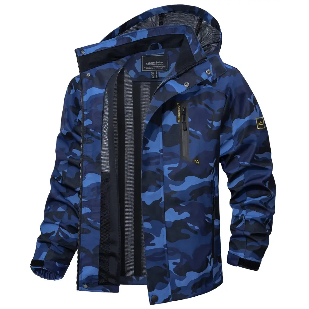 New Casual Fall Men’s Long Sleeve Hooded Jacket Coat - Deep Blue Camouflage / 3XL - Men’s clothes