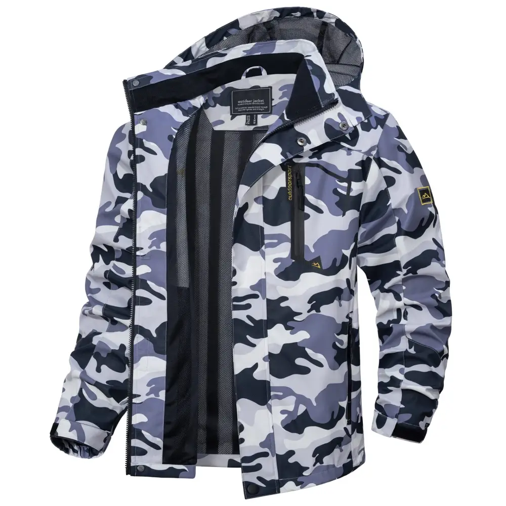 New Casual Fall Men’s Long Sleeve Hooded Jacket Coat - Light Gray Camouflage / 3XL - Men’s clothes