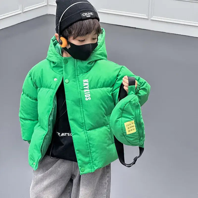 New Winter Boys Girls Jacket Thick Keep Warm Lining With Velvet Hooded Heavy Coat For Kids Children Outerwear Send Bag