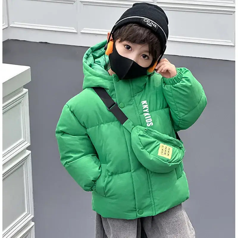 New Winter Boys Girls Jacket Thick Keep Warm Lining With Velvet Hooded Heavy Coat For Kids Children Outerwear Send Bag