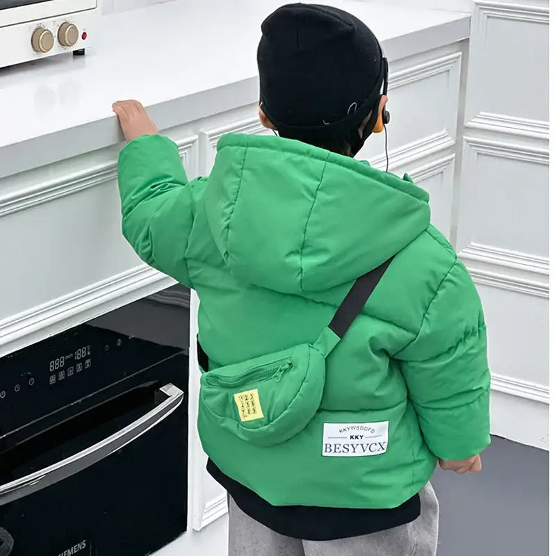 New Winter Boys Girls Jacket Thick Keep Warm Lining With Velvet Hooded Heavy Coat For Kids Children Outerwear Send Bag