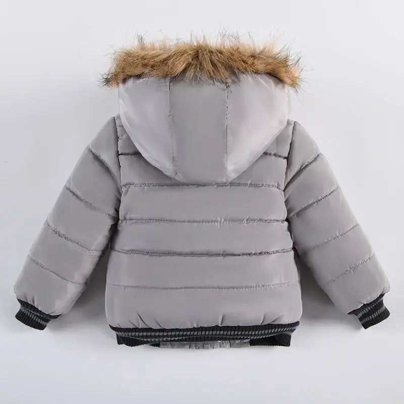 New Winter Boys Jacket Warm Fur Collar Fashion Baby Girls Coat Hooded Zipper Outerwear Birthday Gift 1-6 Years Kids