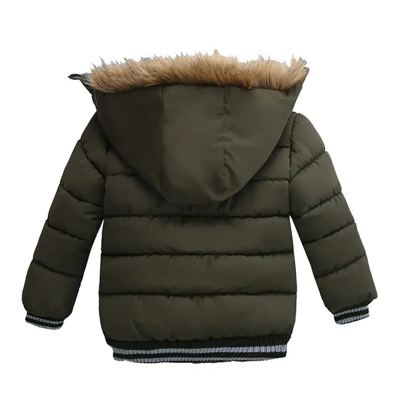 New Winter Boys Jacket Warm Fur Collar Fashion Baby Girls Coat Hooded Zipper Outerwear Birthday Gift 1-6 Years Kids