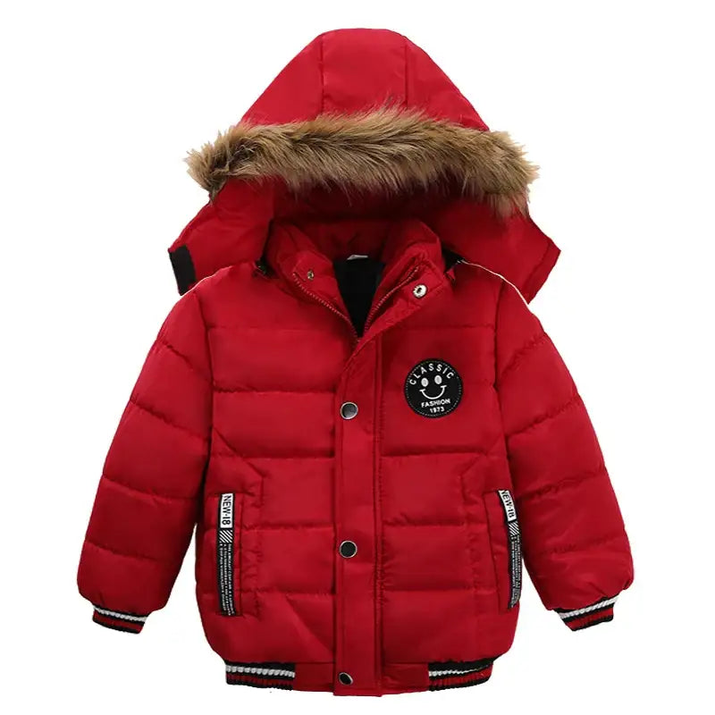 New Winter Boys Jacket Warm Fur Collar Fashion Baby Girls Coat Hooded Zipper Outerwear Birthday Gift 1-6 Years Kids