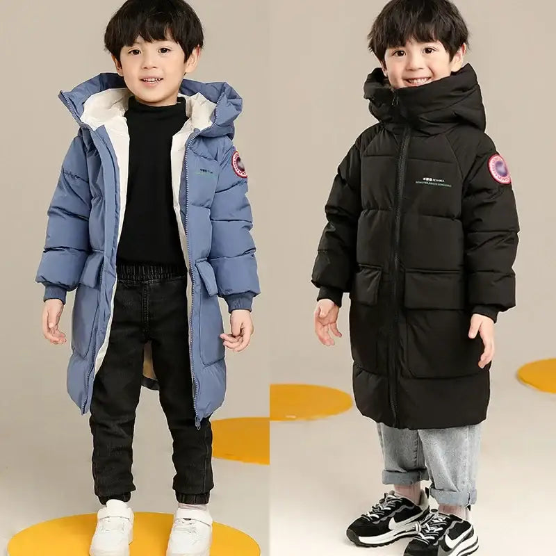 New Winter Keep Warm Teenagers Boys Jacket Long Style Thick Hooded Coat For Kids Children Outdoor Wear Outerwear