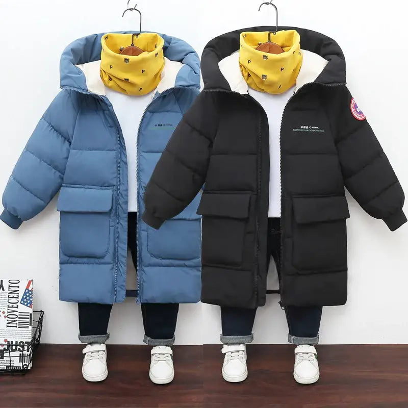 New Winter Keep Warm Teenagers Boys Jacket Long Style Thick Hooded Coat For Kids Children Outdoor Wear Outerwear