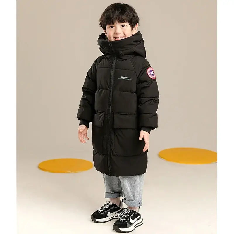 New Winter Keep Warm Teenagers Boys Jacket Long Style Thick Hooded Coat For Kids Children Outdoor Wear Outerwear