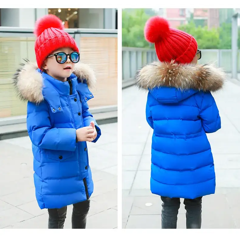 OLEKID 2024 Winter Children Down Jacket For Boys Warm Real Raccoon Fur Hooded Long Boys Outerwear Coat 2-12 Years Kids