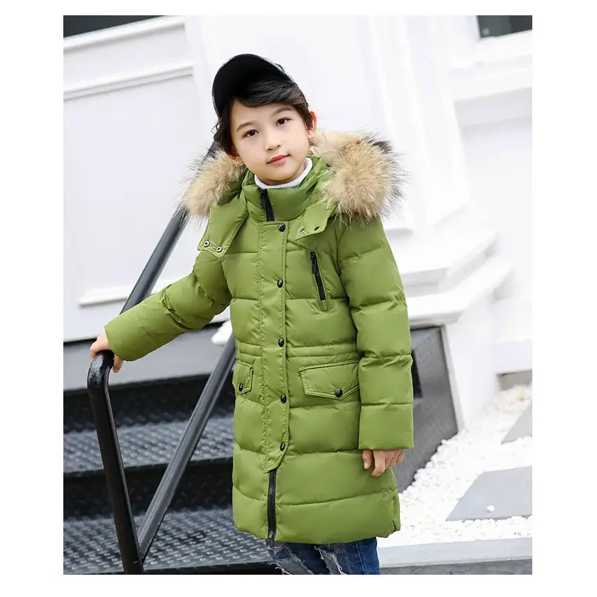 OLEKID 2024 Winter Children Down Jacket For Boys Warm Real Raccoon Fur Hooded Long Boys Outerwear Coat 2-12 Years Kids