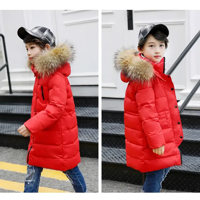 OLEKID 2024 Winter Children Down Jacket For Boys Warm Real Raccoon Fur Hooded Long Boys Outerwear Coat 2-12 Years Kids